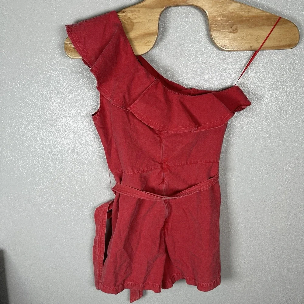 NEW En‎ Saison Tivoli Romper Luscious Red Size Large Ruffle One Shoulder Tie
